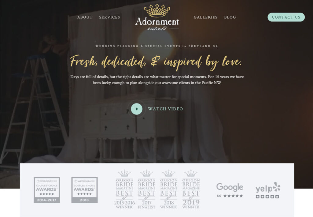 Adornment Events Website Design