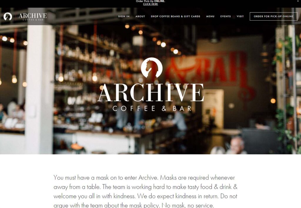 Archive Coffee & Bar Web Design