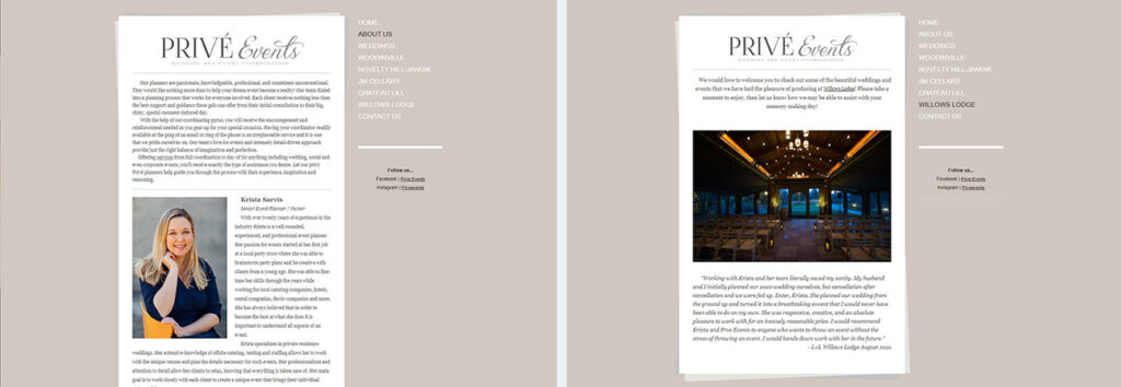 Privé Events Website Creation