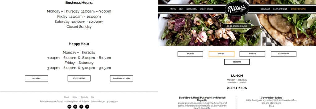 Ritter's Eatery Custom Website Creation