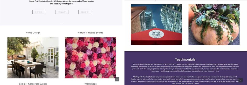 Senza Events Website Creation