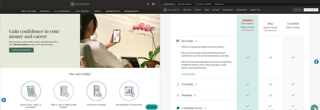 Ellevest financial planning site creation