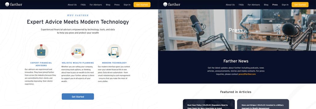 Farther financial advisor website creation
