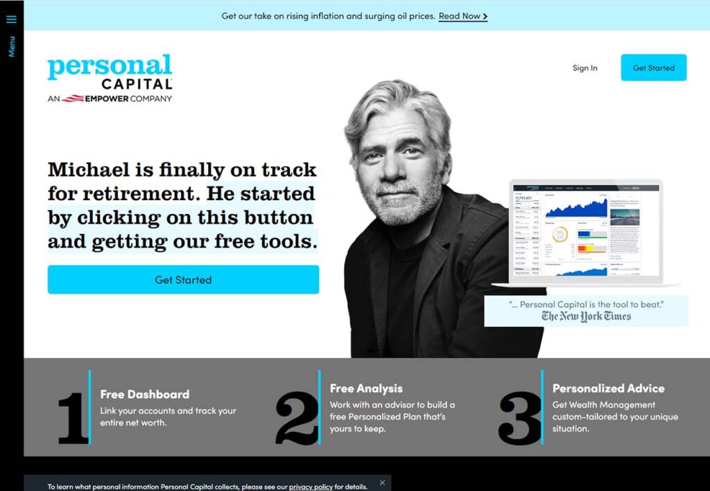 Personal Capital Financial Advisor website content