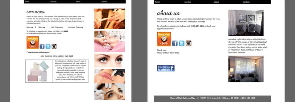 Ahead of style salon spa custom website creation