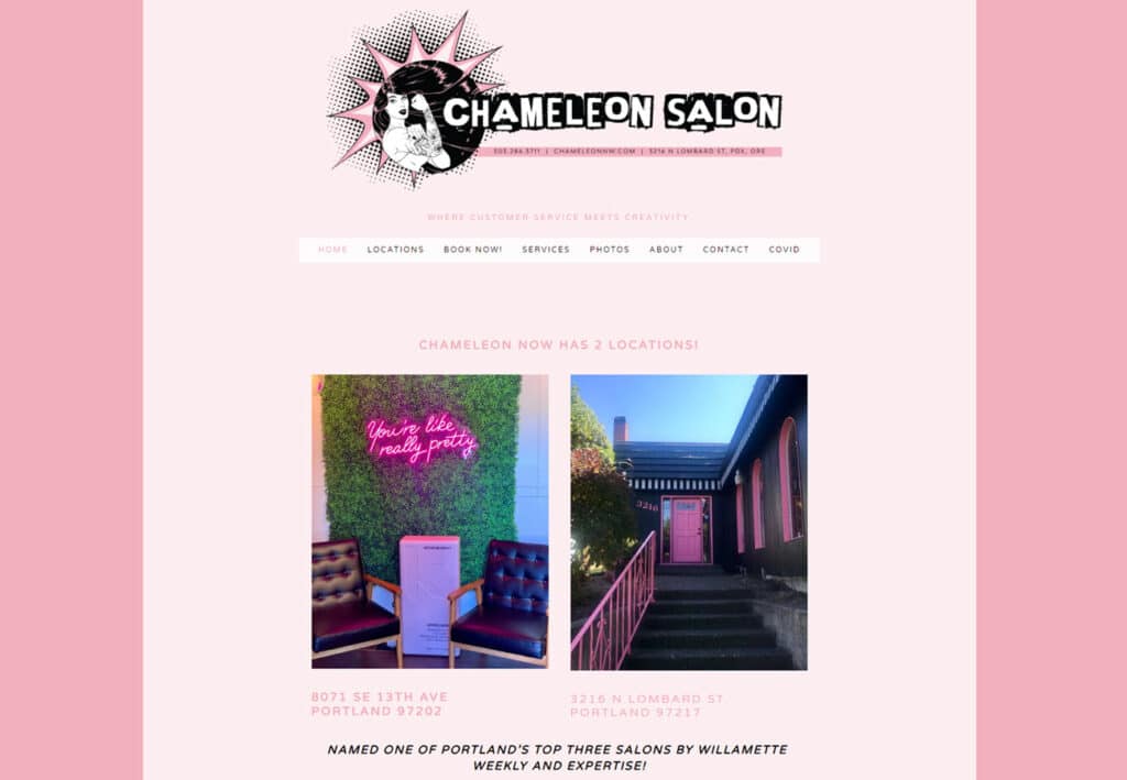 Chameleon Salon customized website