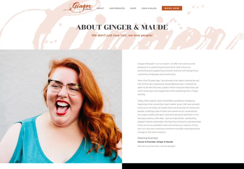 Ginger and Maude Salon customized website development