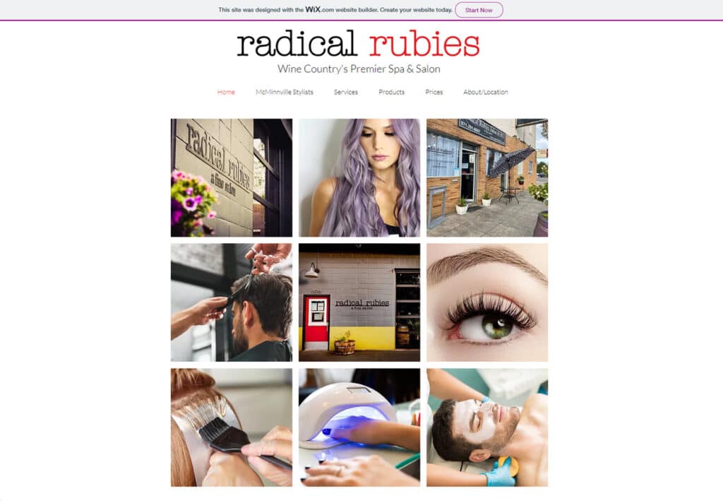 Radical Rubies Salon bespoke web designs