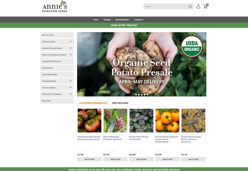 Annies Heirloom Seeds web developer portfolio