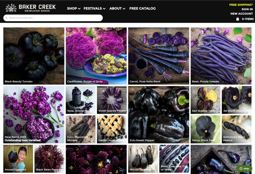 Baker Creek Heirloom Seeds customized website