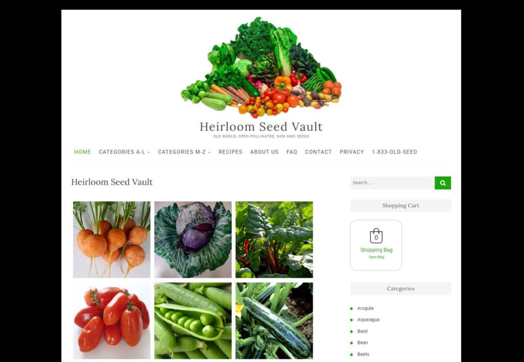 Heirloom Seed Vault Customized Website