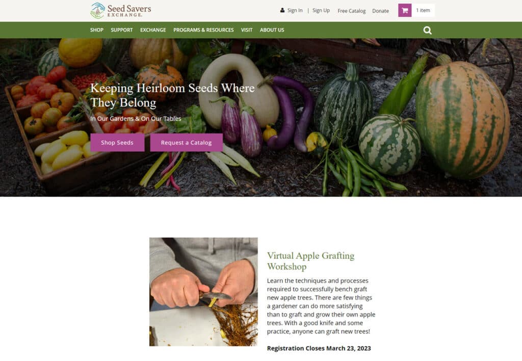 Seed Saver Exchange website design graphics