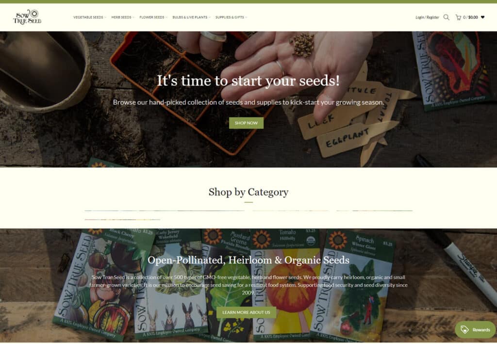 Sow True Seeds customized website